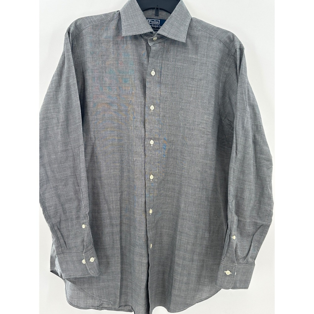 Polo Ralph Lauren Men Regent Classic Fit Gray Plaid Dress Shirt Size‎ 15 32/33